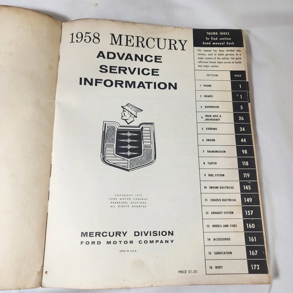 1958 Mercury Dealer Advance Maintenance Manual‎ ORIGIONAL